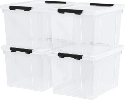 Vista 8 de Contenedores de almacenamiento de plástico apilables de 22 cuartos de galón con tapas, paquete de 4 unidades sin BPA, solución de organización