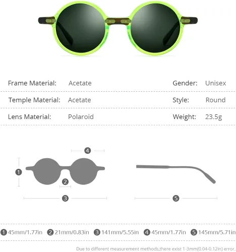 Vista 3 de HEPIDEM Acetate - Gafas de sol polarizadas redondas retro vintage para mujer protección UV UV400