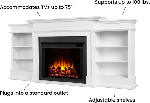 Vista 3 de Ashton - Soporte de TV con chimenea eléctrica de 92 pulgadas, color blanco Real Flame