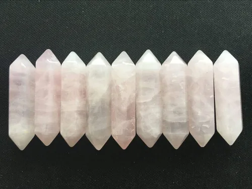Vista 3 de JIC Gem 20 varitas de cristal de cuarzo rosa, 6 piedras facetadas de Reiki, cristales curativos de cuarzo rosa, puntos de cristales curativos a