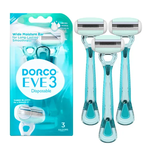 Vista 6 de Dorco EVE 3 maquinillas de afeitar: afeitado extra suave con 1 mango y 2 recambios de cuchilla, 3 cuchillas curvas, barra de humedad flexible