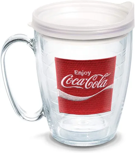 Vista 17 de Tervis Coca-Cola - Vaso térmico Coke Enjoy con emblema y tapa roja, 16 onzas, transparente