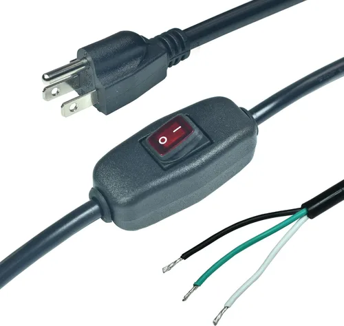 Vista 5 de Cable de alimentación de repuesto resistente de calibre 18 y 3 clavijas de 6 pies con interruptor de encendido/apagado Luz indicadora verde