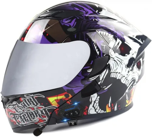 Vista 20 de Casco modular Bluetooth para motocicleta, aprobado por DOT, abatible, de cara completa, integrado, antivaho, doble visera, casco para motocicleta