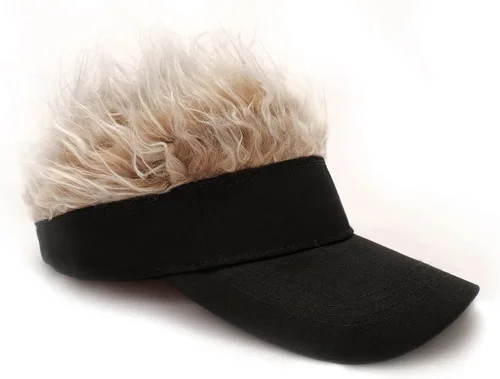 Vista 2 de Visera para hombre con pelo falso, sombrero de visera con pelo para hombre, divertidos sombreros de sol con pinchos, gorras de peluca de béisbol