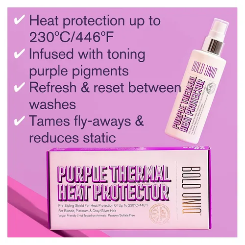 Vista 3 de Spray protector de calor formulado para cabello rubio, platino, ceniza y plata/gris. Fórmula profesional de protección térmica que minimiza