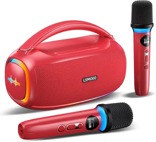 Vista 9 de Máquina de karaoke para adultos, 2 micrófonos inalámbricos para altavoz de karaoke, micrófono portátil y soporte de altavoz, expansión de micrófono