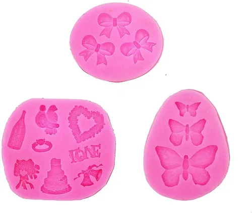 Vista 2 de Moldes pequeños de silicona para fondant para tartas, rosa, paquete de 3, prisma rectangular, máx. 2.5 x 2.2 x 0.3 in - 3.0 x 3.3 x 0.3 in, silicona