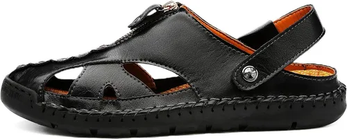 Vista 2 de JAMONWU Men's Casual Closed Toe Adjustable Leather Sandals Handmade Fisherman Beach Sandals