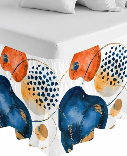 Vista 8 de Falda de cama de arte abstracto, tamaño Queen de 16 pulgadas de caída, ajustable y elástica, plisada, con volantes de polvo de lujo para cama
