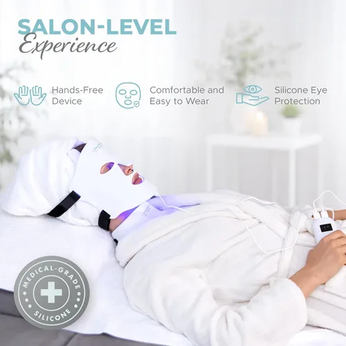 Vista 9 de Nourished Bodynskin Máscara facial y cuello con terapia de luz LED, dispositivo de cuidado de la piel facial, 7 colores rojo y azul