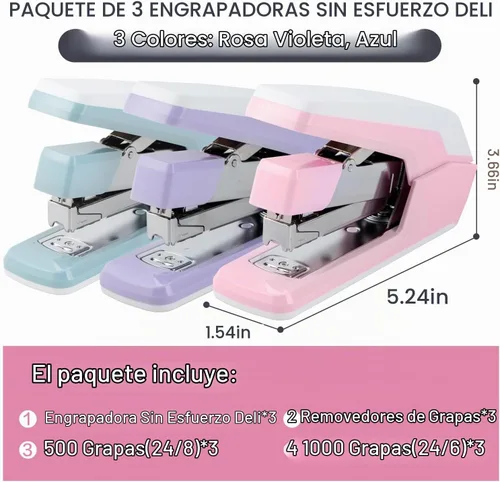 Vista 8 de Deli Engrapadora, Engrapadoras sin esfuerzo para escritorio, capacidad de 40-50 hojas resistente, un toque, sin esfuerzo, fácil de cargar, con 1500