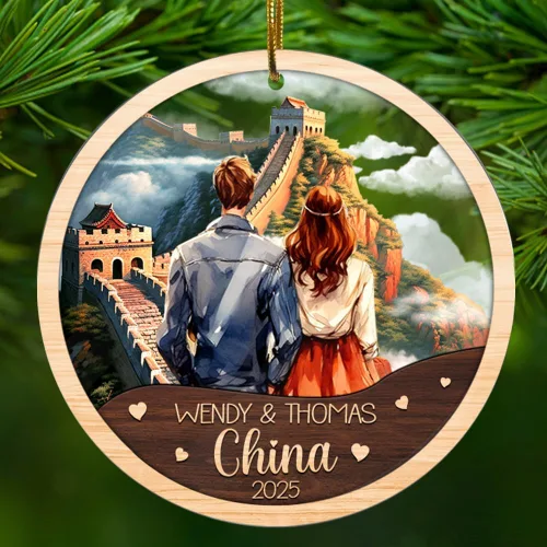 Vista 9 de Adornos personalizados de Bali Indonesia para viajeros, pareja, recuerdo, vacaciones, nombre personalizado, adorno de amor, regalo para marido