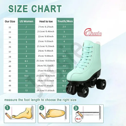 Vista 5 de Jessie - Patines de piel sintética ajustables de cuatro ruedas de alta calidad para mujeres, hombres, niños y niñas - Interior y exterior