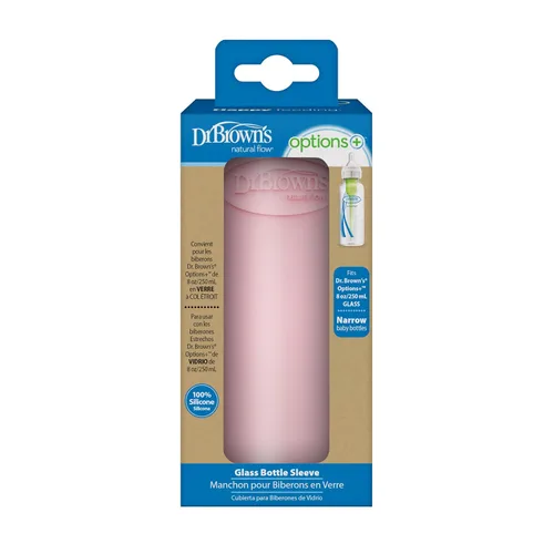 Vista 3 de Dr. Brown's Options+ Funda estrecha para botella de vidrio, 100% silicona, rosa, sin BPA, 8 onzas, paquete de 1