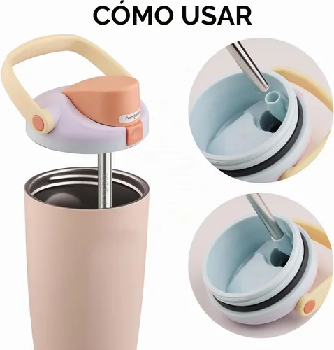 Vista 5 de Repuesto de popote de metal compatible con botellas Owala FreeSip Sway de 30 onzas, 4 popotes reutilizables de acero inoxidable y 2 cepillos