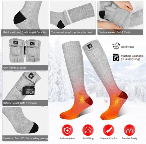 Vista 4 de Calcetines térmicos para hombres y mujeres, 7.4 V 2200 mAh, batería recargable eléctrica, calcetines de invierno cálidos, calcetines de calefacción