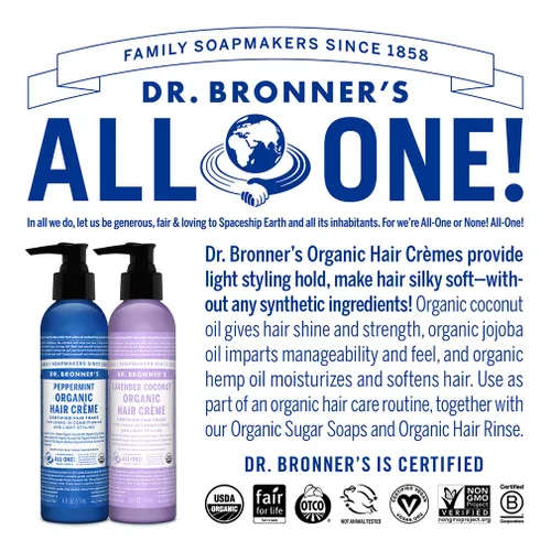 Vista 5 de Acondicionador de pelo y crema de peinar Dr. Bronner de lavanda y coco, crema, 6 onzas líquidas