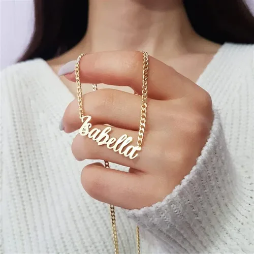 Vista 2 de Collar con nombre personalizable, regalos personalizables, collar con nombre para mujer, collares con placa de nombres