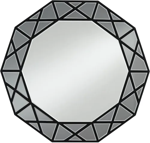 Vista 2 de Noble Park Allamande Decagon - Espejo decorativo de pared para tocador, espejo de pared moderno de vidrio biselado de humo mate, marco de madera