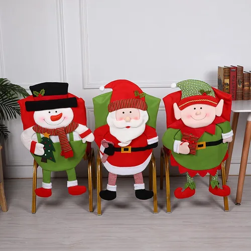 Vista 3 de Fundas para sillas de Navidad, fundas de respaldo de silla de Navidad para sillas de comedor, fundas de elfo de Navidad, decoración para casa