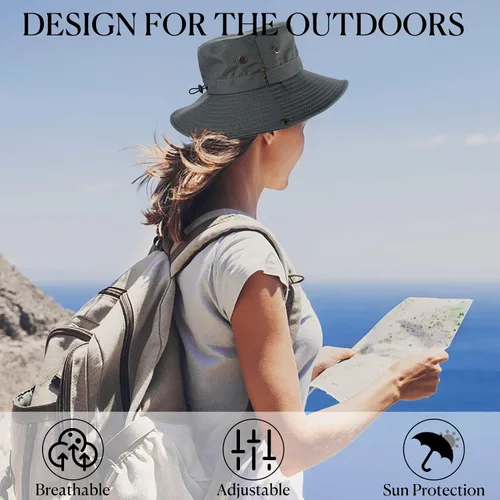 Vista 3 de Sombreros de sol para hombres y mujeres, sombrero de pesca UPF 50 de ala ancha, sombreros Boonie para safari, playa, verano, protección UV, sombrero