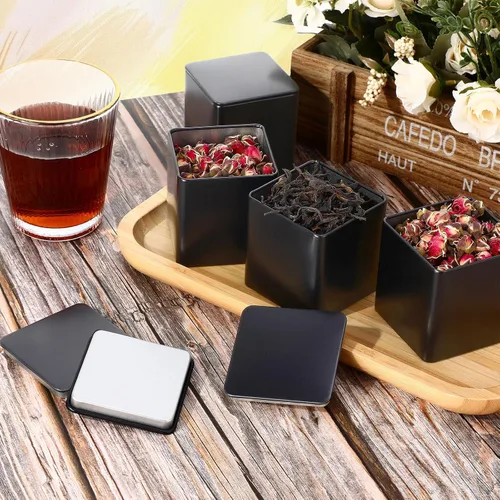 Vista 4 de Suclain 50 latas de té de metal con tapa hermética para té suelto, negro, 8