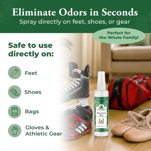 Vista 4 de Foot Sense Desodorizador de zapatos y spray para pies - Eliminador natural de olores de pies y zapatos para pies malolientes, zapatos