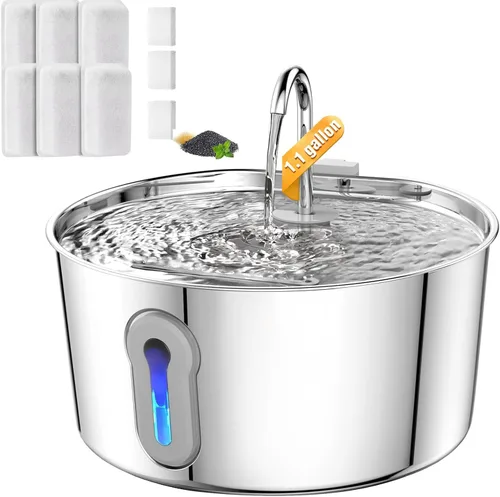 Vista 8 de Fuente de agua para gatos, fuente para gatos de 74 onzas / 2.2 L para beber, fuente de agua para mascotas, acero inoxidable para gatos