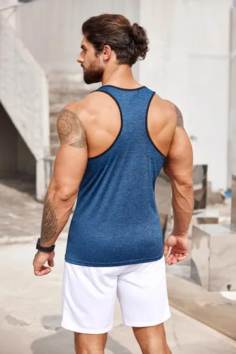 Vista 3 de COOFANDY Camisetas sin mangas para hombre, paquete de 3 camisetas sin mangas para gimnasio, espalda en Y, para entrenamiento, culturismo, camisetas