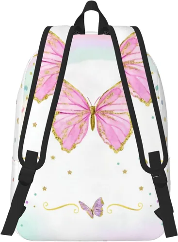 Vista 3 de Mochila personalizada para niñas y niños, mochilas personalizadas con nombre para niños, mochila escolar personalizada para viajes, Mariposa