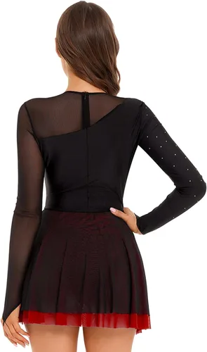 Vista 3 de Vestidos líricos de patinaje artístico para mujer, leotardos de baile de diamantes de imitación, uniformes de baile de ballet mayorette