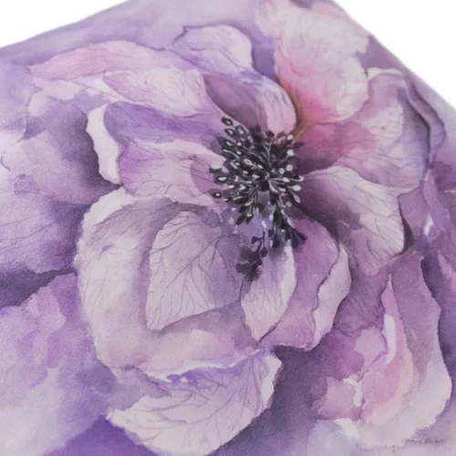Vista 4 de Fundas de almohada de terciopelo floral morado, fundas de almohada cuadradas decorativas de flores en acuarela, funda de cojín suave para sofá