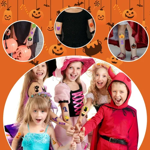 Vista 6 de Partywind 204 hojas envueltas individualmente, tatuajes de Halloween para suministros de fiesta de niños, decoraciones de fantasma de calabaza