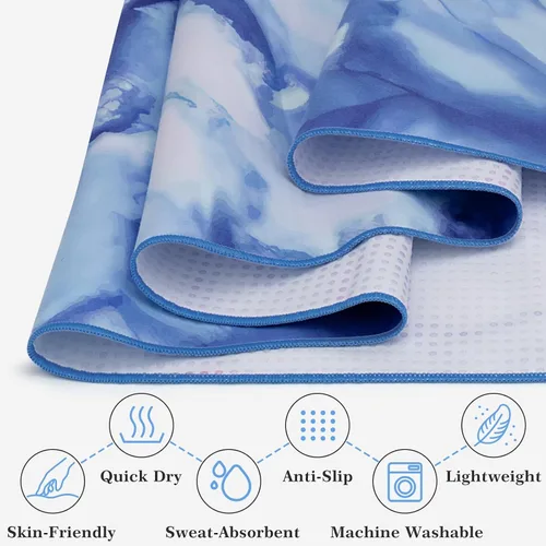 Vista 2 de Toalla de yoga caliente con bolsillos en las esquinas, 70 x 26 pulgadas, antideslizante y absorbente del sudor, manta de yoga de microfibra suave