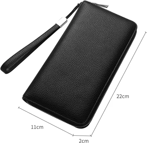 Vista 5 de Mitsoly Cartera larga de piel con bloqueo RFID para mujer, con cremallera alrededor de moneda, cartera de gran capacidad, 18 ranuras para tarjetas