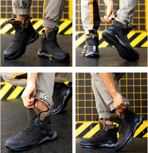 Vista 5 de SYLPHID Botas de acero para hombre, zapatos de seguridad para mujer, zapatos de trabajo antideslizantes, Al66-gris, 7 Women5 Men