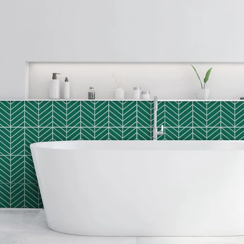 Vista 6 de Azulejos de despegar y pegar, azulejos de pared de mosaico de cocina con patrón de sarga verde, azulejos autoadhesivos de vinilo para pared