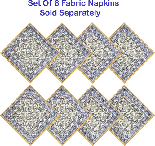 Vista 2 de Home Bargains Plus Servilletas rectangulares de tela, juego de 8 servilletas, estampado floral amarillo y azul, servilletas resistentes al agua y a