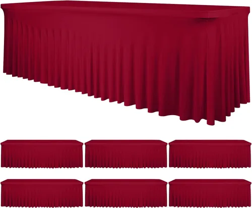 Vista 21 de fani Paquete de 2 faldas de mesa elásticas negras para mesa rectangular de 6 pies, manteles elásticos de elastano lavables con falda, mantel