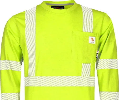 Vista 5 de BOCOMAL FR Tee Shirts High Visibility/Hi Vis Flame Resistant/Fire Retardant Shirt 7oz Reflective Hombres Seguridad Camisas