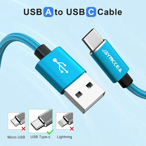 Vista 12 de Bynccea - Paquete de 5 cables USB C de 10 pies tipo C cargador de carga rápida de nailon trenzado USB A a USB C cable para Samsg Galaxy A15 A25 A35