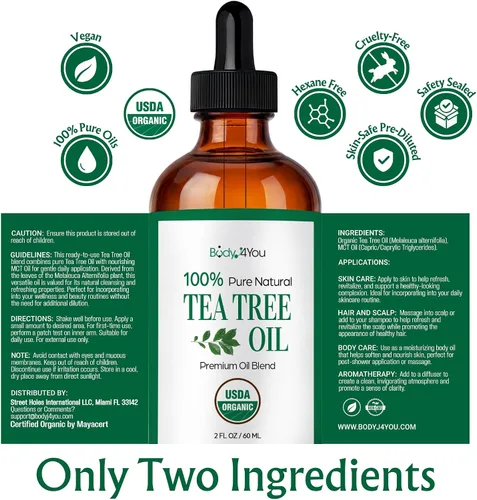 Vista 8 de BodyJ4You Aceite de árbol de té Pies del cuero cabelludo de la piel - USDA