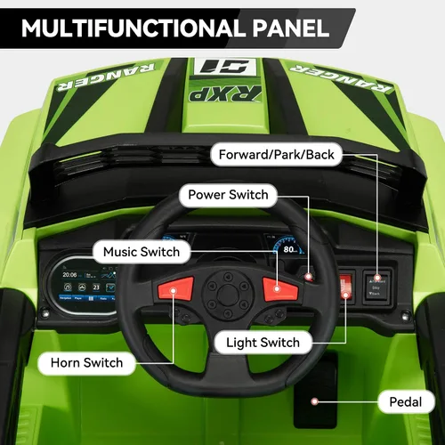 Vista 6 de TOBBI Camión de juguete eléctrico para niños de 12 V, UTV accionado para Verde fluorescente