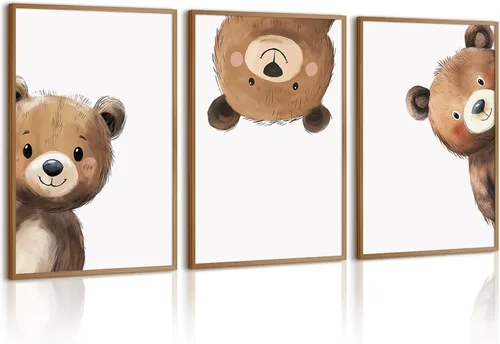 Vista 11 de Arte de Pared para Guardería de Osos, Decoración Póster de Lienzo para Niños, Decoración de Pared para Guardería de Bebé Niño, Imágenes de Animales