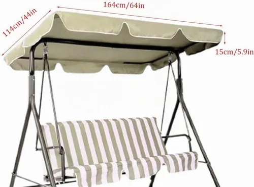 Vista 2 de Toldo de repuesto para columpio, repuesto de patio al aire libre, 3 fundas de asiento para porche jardín (Beige/64 x 44 5.9), tres tamaños