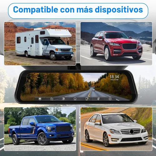 Vista 8 de Cámara de respaldo con espejo retrovisor de 2.5 K, cámara de respaldo inteligente en espejo de 9.66 pulgadas, pantalla táctil IPS frontal y trasera