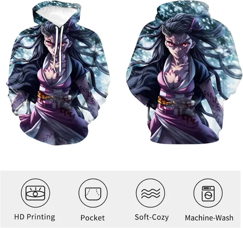 Vista 3 de RASBCTK Demon Nezuko Kamado Slayer - Sudadera con capucha para niña, sudadera con capucha 3D, disfraces de anime para cosplay