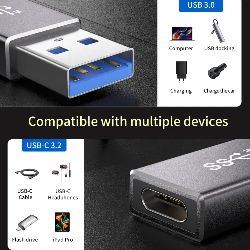 Vista 3 de [10 Gbps] USB 3.2 de alta velocidad USB C a USB A, transferencia de datos de 10 Gbps y carga rápida de 60 W para iPhone 15 Plus Pro Max, iPad