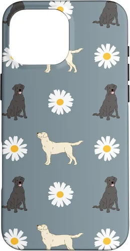 Vista 19 de Labrador Retriever y Daisy Flower Pattern - Carcasa para iPhone 17, color azul polvoriento